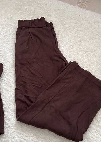 Kahverengi Keten Kadın Midi Takım - Görsel 3