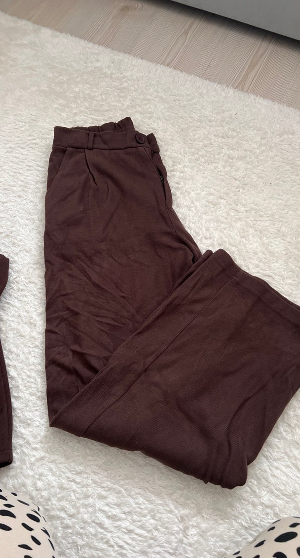 Kahverengi Keten Kadın Midi Takım - Görsel 3