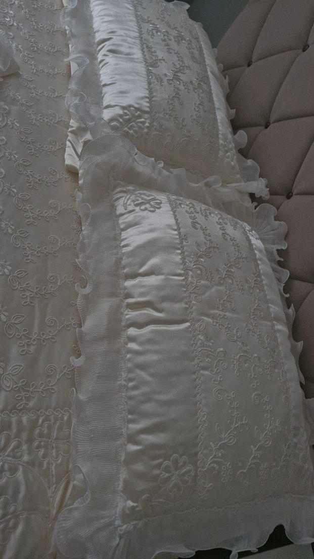 İşlemeli Parlak krem Yatak Örtüsü - Görsel 5