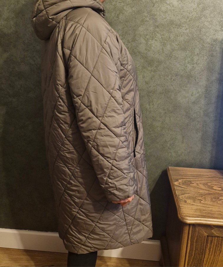 Gri Uzun Kadın Kışlık Mont - Görsel 2