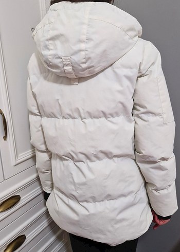 Beyaz Kadın Kışlık Orta Boy Mont - Görsel 3
