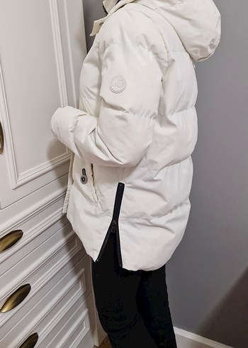 Beyaz Kadın Kışlık Orta Boy Mont - Görsel 2