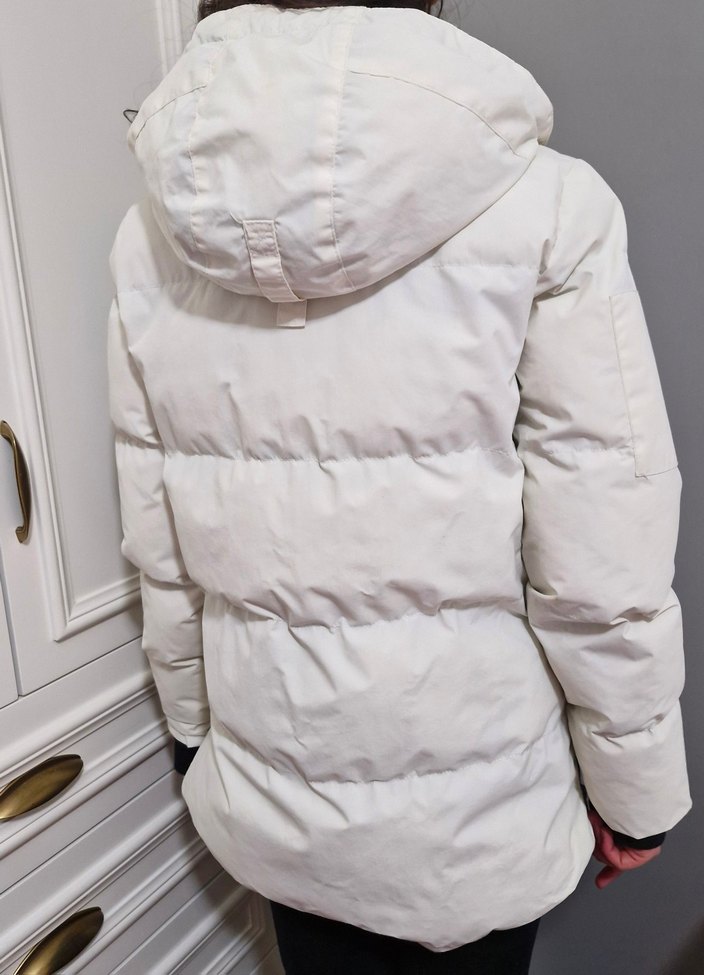 Beyaz Kadın Kışlık Orta Boy Mont - Görsel 3