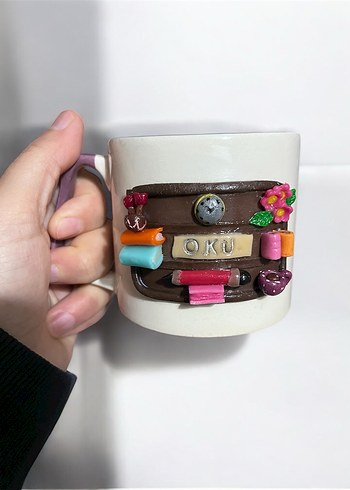 Renkli Detaylı OKU Yazılı Seramik Kupa - Görsel 2