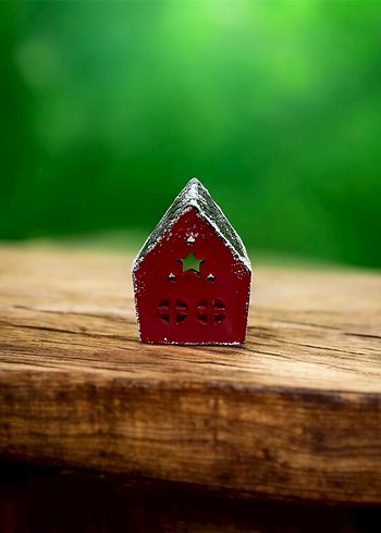 Renkli Kırmızı Ev Şeklinde Mumluk - Görsel 2