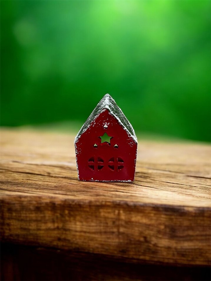 Renkli Kırmızı Ev Şeklinde Mumluk - Görsel 2