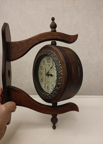 Beden İstasyon Saati Çift Taraflı Ahşap Ceviz Duvar Saati 18 cm