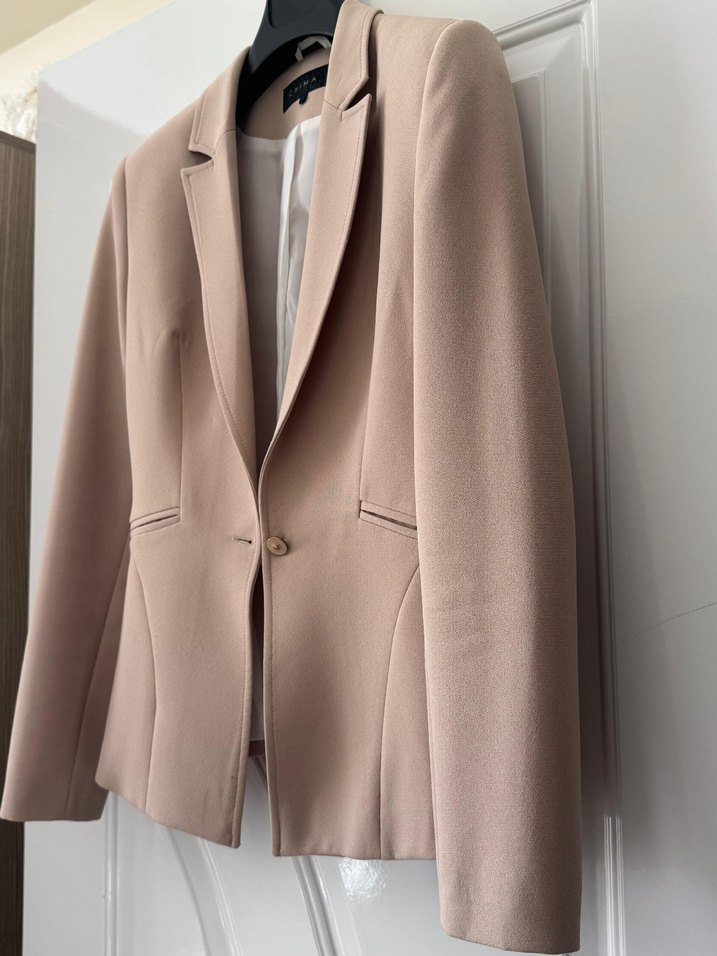 Bej Kadın Ofis Blazeri Düğmeli - Görsel 5