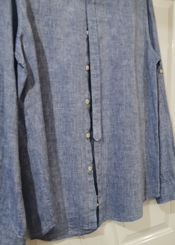 Erkek Lacivert Keten Uzun Kollu Gömlek yüzde yüz keten - Görsel 3