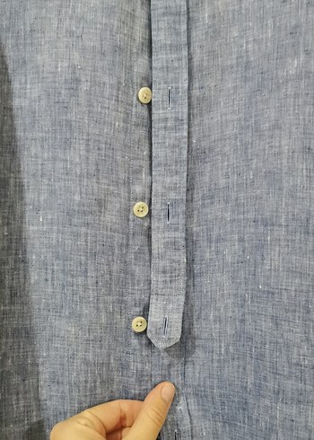 Erkek Lacivert Keten Uzun Kollu Gömlek yüzde yüz keten - Görsel 2