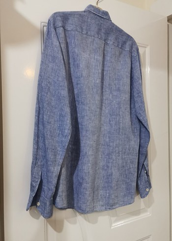 Erkek Lacivert Keten Uzun Kollu Gömlek yüzde yüz keten - Görsel 7