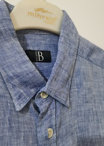 Erkek Lacivert Keten Uzun Kollu Gömlek yüzde yüz keten - Görsel 4