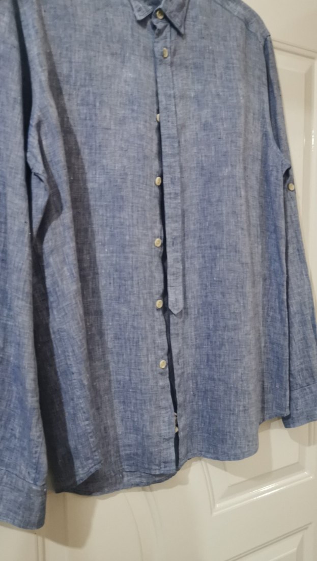 Erkek Lacivert Keten Uzun Kollu Gömlek yüzde yüz keten - Görsel 3