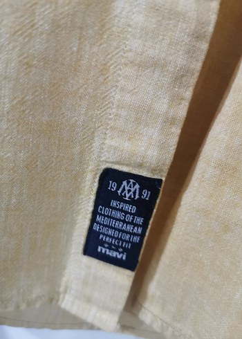 Hardal rengi Erkek Keten Gömlek, Düğmeli, - Görsel 3