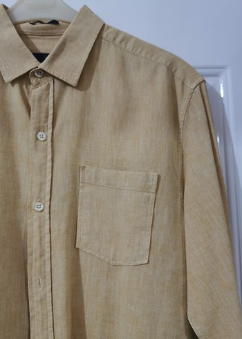 Hardal rengi Erkek Keten Gömlek, Düğmeli, - Görsel 2