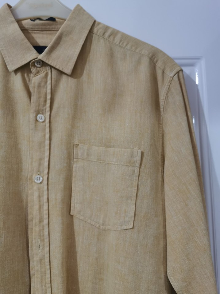 Hardal rengi Erkek Keten Gömlek, Düğmeli, - Görsel 2