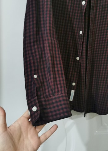 Bordo kareli Düğmeli Uzun Kollu Erkek Gömlek - Görsel 3