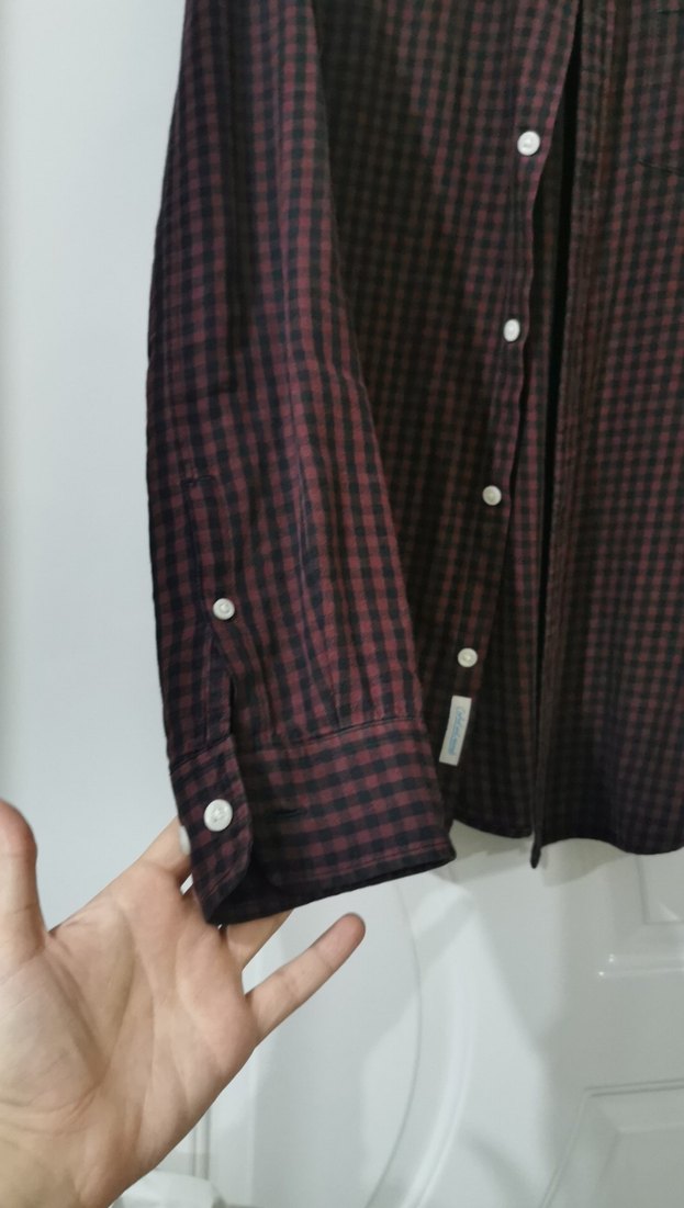 Bordo kareli Düğmeli Uzun Kollu Erkek Gömlek - Görsel 3