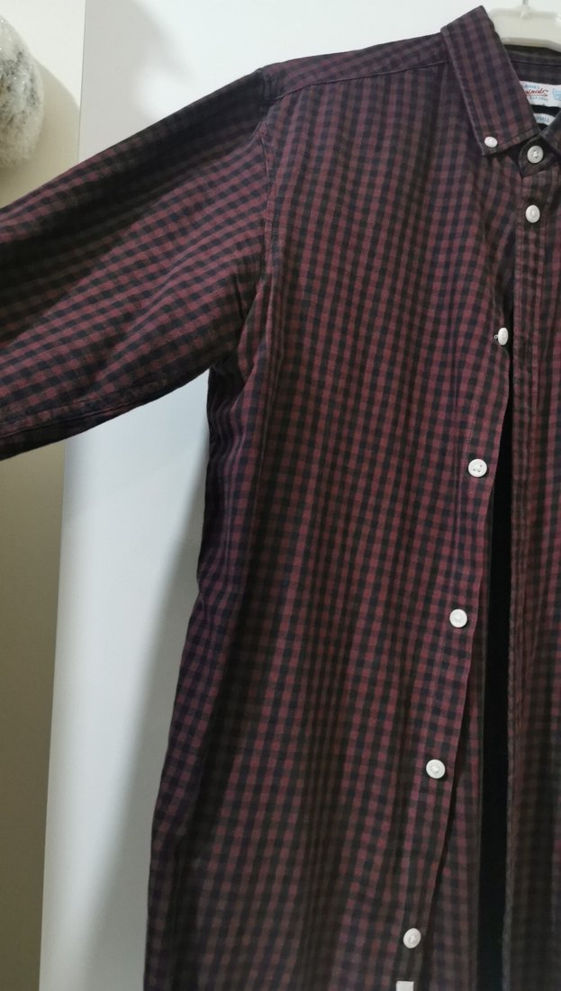 Bordo kareli Düğmeli Uzun Kollu Erkek Gömlek - Görsel 2