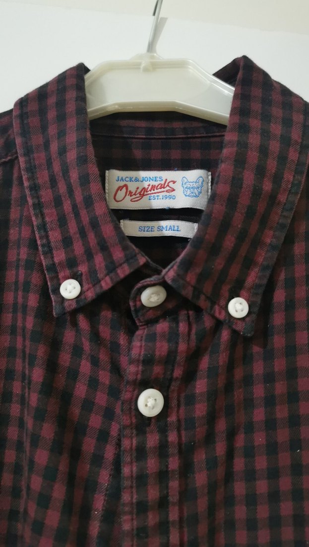 Bordo kareli Düğmeli Uzun Kollu Erkek Gömlek - Görsel 4