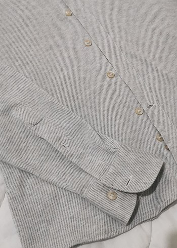 Gri Uzun Kollu Keten pamuk Gömlek - Görsel 2