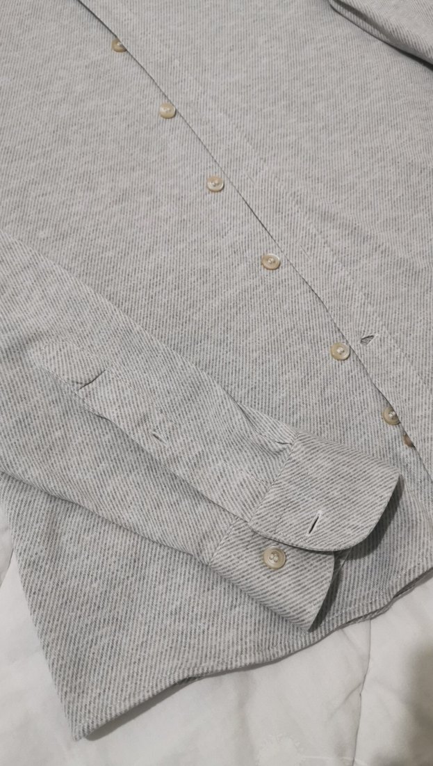 Gri Uzun Kollu Keten pamuk Gömlek - Görsel 2