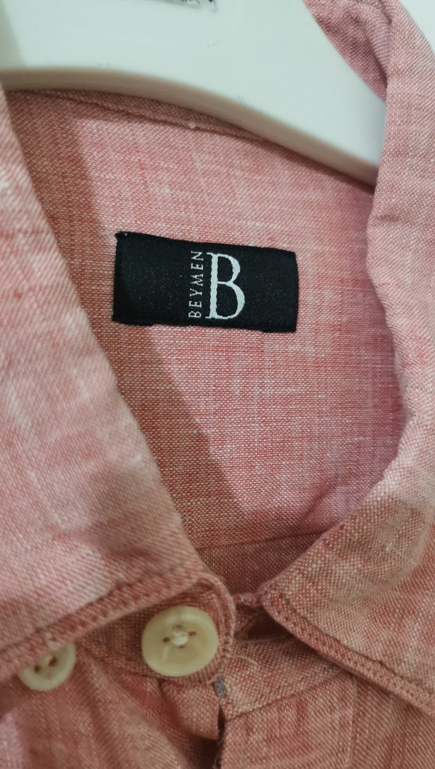 Pembe Keten Erkek Gömlek, Uzun Kollu, Regular Fit 100 keten - Görsel 4