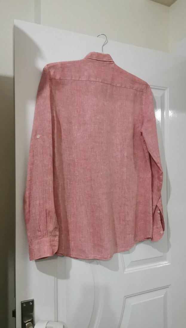 Pembe Keten Erkek Gömlek, Uzun Kollu, Regular Fit 100 keten - Görsel 2