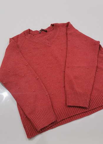 Kiremit rengi Kadın Örgü Uzun Kollu Kazak - Görsel 2