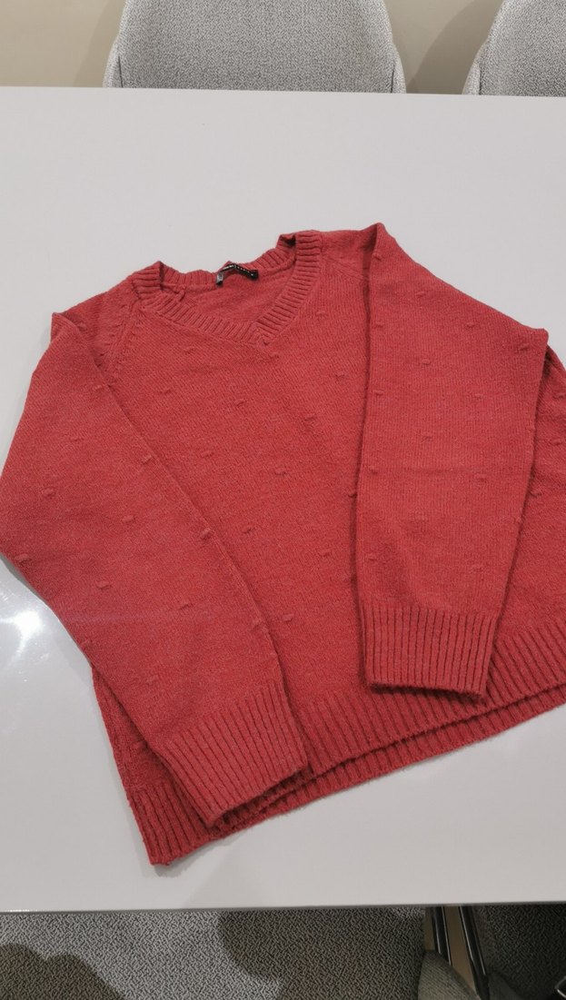 Kiremit rengi Kadın Örgü Uzun Kollu Kazak - Görsel 2