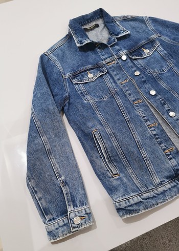 Düğmeli Mavi Kadın Kot Ceket - Görsel 5