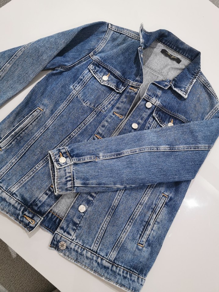 Düğmeli Mavi Kadın Kot Ceket - Görsel 3