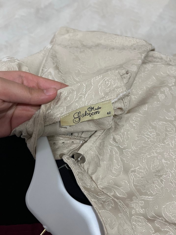 Bej Uzun Keten Elbise, Yüksek Yakalı - Görsel 4