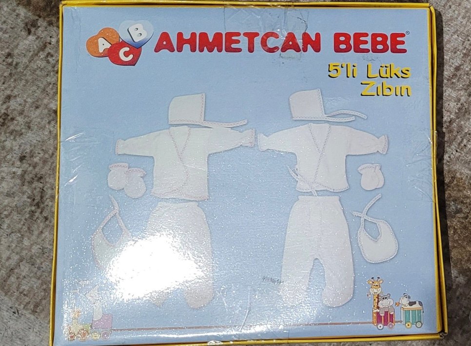 Beyaz Baskılı Bebek Zıbın Takımı 5li - Görsel 2