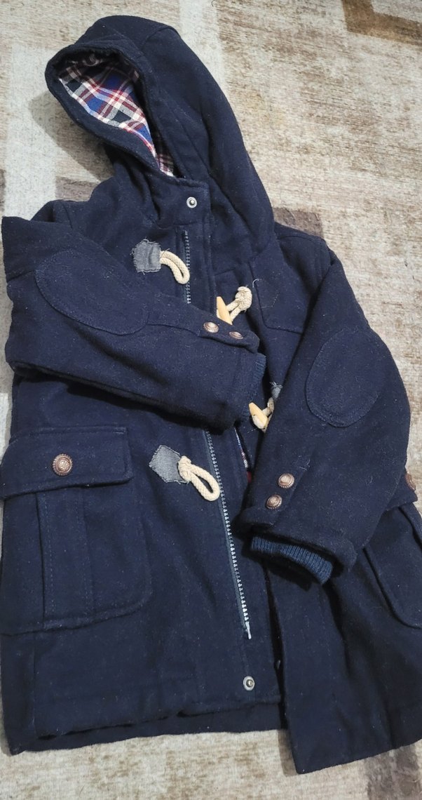 Düğmeli Lacivert Erkek Çocuk Kaşe Mont - Görsel 4