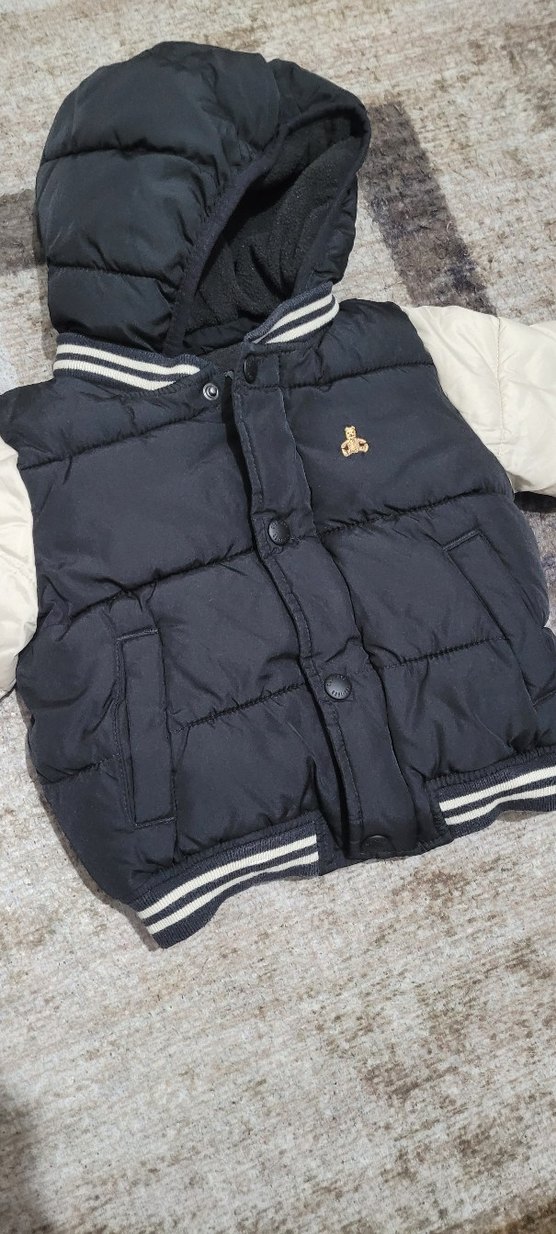 Kapüşonlu Krem Renk -Siyah Erkek Çocuk Mont - Görsel 2