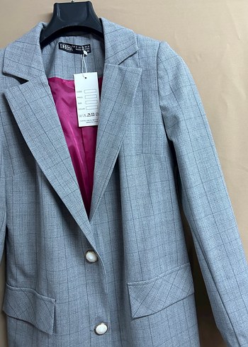 xl Beden Düğmeli Gri Kadın Uzun Blazer Ceket