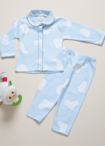 Mavi bulutlu bebek pijama takımı 0-3 ay 