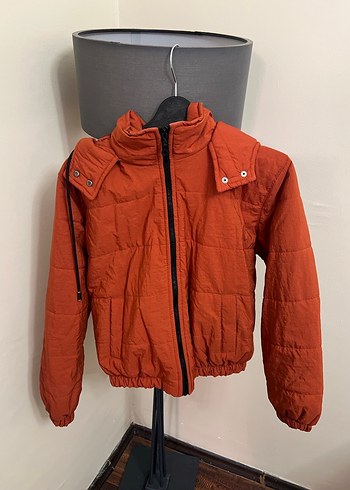 Fermuarlı Yüksek Yakalı Kiremit Kadın Mont