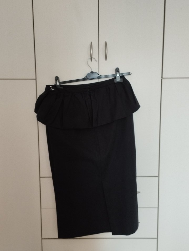 Drapeli Siyah Uzun Etek - Görsel 2