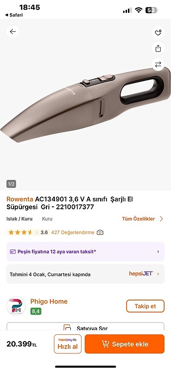 Roventa rowenta şarlı el süpürgesi 2000w