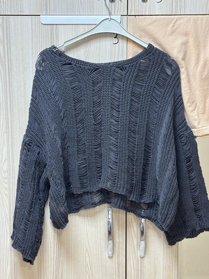 Gri Bohem Tarzı Örgü Kadın Kazak - Görsel 2