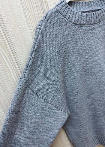 Gri Örgü Kadın Sweatshirt - Görsel 3