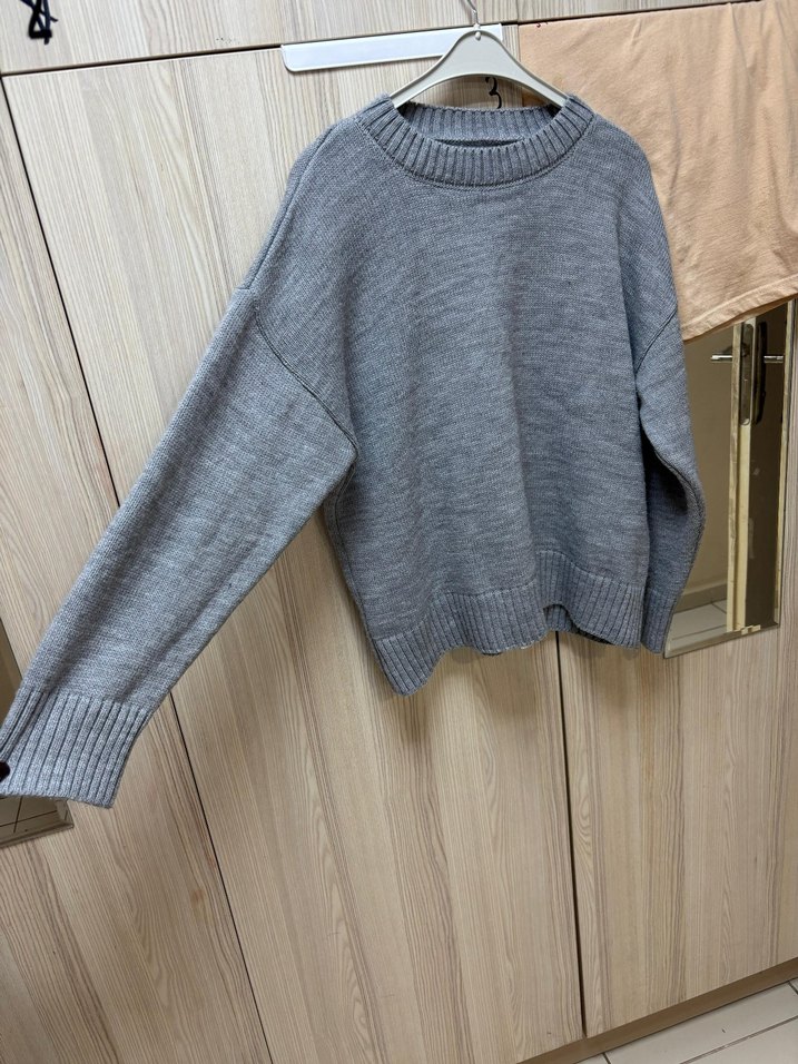 Gri Örgü Kadın Sweatshirt - Görsel 2