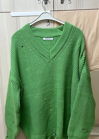 Yeşil Örgü Salaş Triko Kazak - Görsel 2