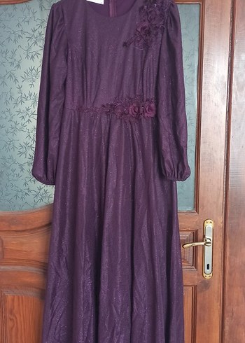 Mor Uzun Abiye Elbise Nakışlı - Görsel 2