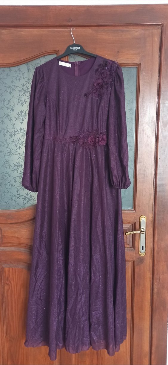 Mor Uzun Abiye Elbise Nakışlı - Görsel 2