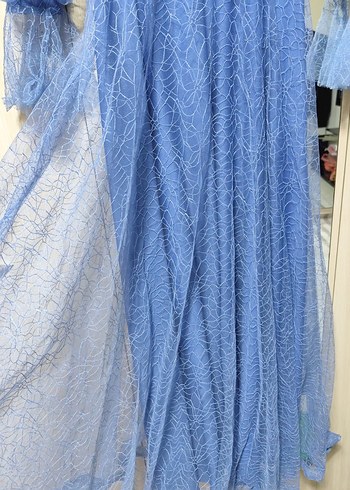 Dantel İşlemeli Mavi Uzun Abiye Elbise - Görsel 2