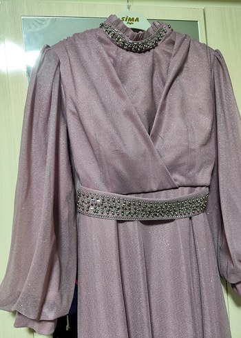 Mor Uzun Kollu Drapeli Abiye Elbise - Görsel 2