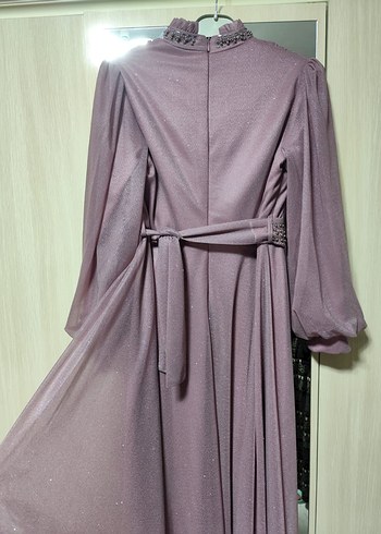 Mor Uzun Kollu Drapeli Abiye Elbise - Görsel 4